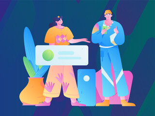 Virtual characters social communication concept business flat vector hand drawn illustration
