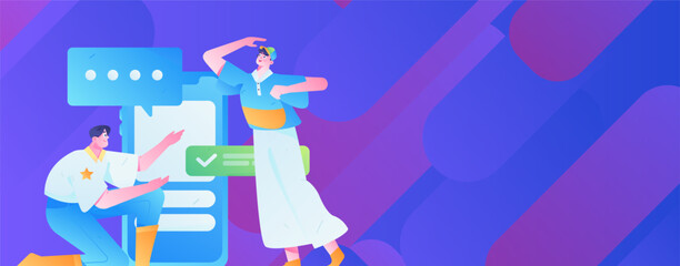 Virtual characters social communication concept business flat vector hand drawn illustration
