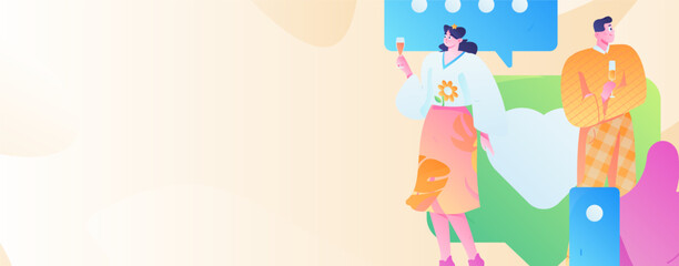 Virtual characters social communication concept business flat vector hand drawn illustration
