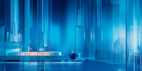 blue bathroom interior with light