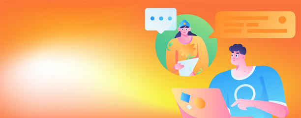 Fototapeta premium Virtual characters social communication concept business flat vector hand drawn illustration 