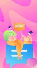 Virtual characters social communication concept business flat vector hand drawn illustration
