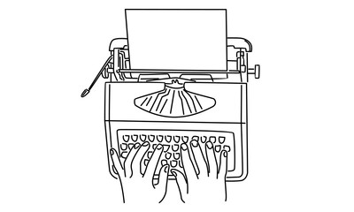 line art of hands using retro old vintage typewriter
