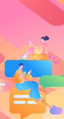 Virtual characters social communication concept business flat vector hand drawn illustration
