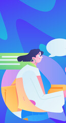 Virtual characters social communication concept business flat vector hand drawn illustration
