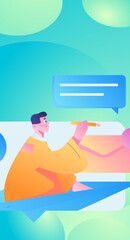 Virtual characters social communication concept business flat vector hand drawn illustration
