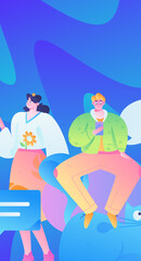 Virtual characters social communication concept business flat vector hand drawn illustration
