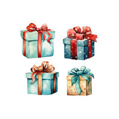 Watercolor clipart Christmas presaent isolated png 300dpi