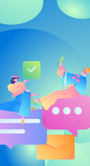 Virtual characters social communication concept business flat vector hand drawn illustration
