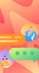 Virtual characters social communication concept business flat vector hand drawn illustration
