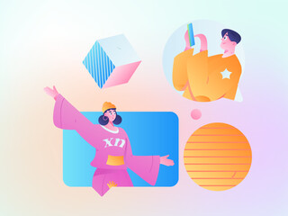 Virtual characters social communication concept business flat vector hand drawn illustration
