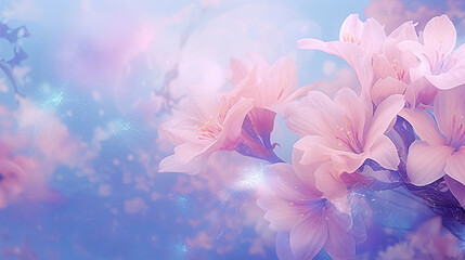 flowers in the morning light, spring flowers, Beautiful abstract pink blue pastel  floral design background banner