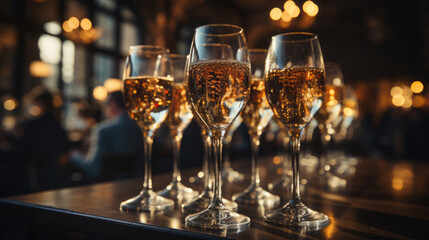 Champagne toast: Close-up of hands holding champagne glasses and toasting.  - Powered by Adobe