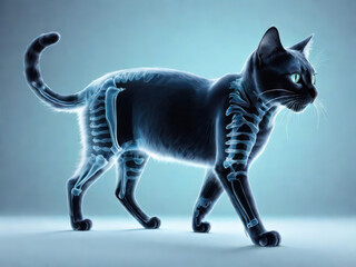 Illustration medical illustration of cat anatomy - The skeletal system.  project in dark color - obrazy, fototapety, plakaty