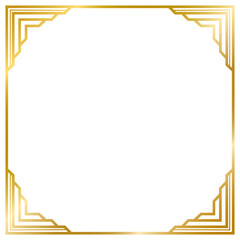 Fototapeta na wymiar Art Deco gold frame, square gold frame, vintage frame line geometric wedding label card frame, png transparent background