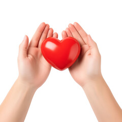 Fototapeta premium Two hands giving red heart charity symbol