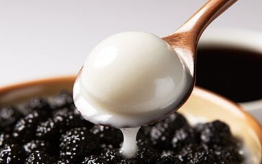 glutinous rice ball sits on a spoon, Yuanxiao or Tangyuan, Lantern Festival