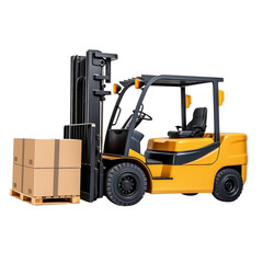 Yellow forklift carrying boxes