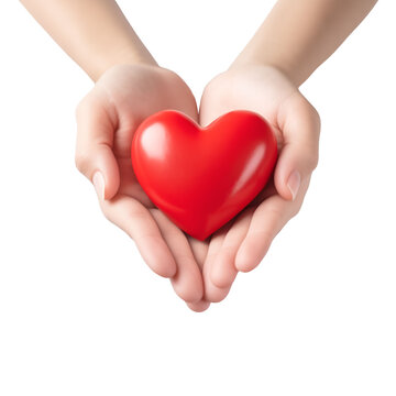 Two hands holding red heart charity symbol