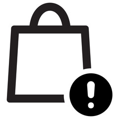 Black single shopping bag alert line icon, simple commercial error flat design vector pictogram, interface elements for app logo web button ui ux isolated on white background