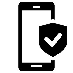 Black single mobile protection fill icon, simple digital theft defence flat design pictogram, infographic vector for app logo web website button ui ux interface element isolated on white background - obrazy, fototapety, plakaty