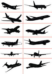 Some black and white Airplane silhouettes. Vector illustration