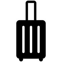 Black single suitcase filled icon, simple travel baggage flat design pictogram, infographic vector for app logo web button ui ux interface elements isolated on white background