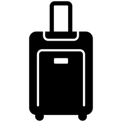 Black single suitcase filled icon, simple travel baggage flat design pictogram, infographic vector for app logo web button ui ux interface elements isolated on white background