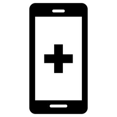 Black single Telehealth filled icon, simple remote health service flat design pictogram, infographic vector for ads app logo web website button ui ux interface elements isolated on white background