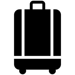 Black single suitcase filled icon, simple travel baggage flat design pictogram, infographic vector for app logo web button ui ux interface elements isolated on white background