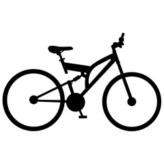 Fototapeta na wymiar Black single mountain race bike silhouette, flat design illustration vector pictogram, infographic for app logo web website ui ux interface elements isolated on white background