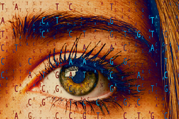 woman eye composite with DNA molecule CGAT  