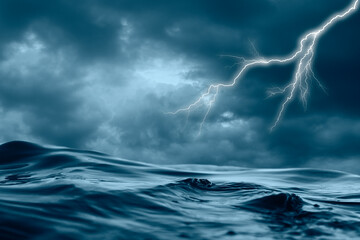 ocean in a stormy night with lightning - obrazy, fototapety, plakaty