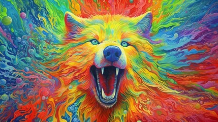 Obraz premium style surrealism, psychedelic wolf
