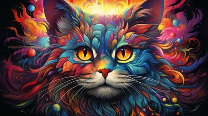   psychedelic colorful cat