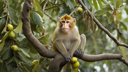 Fototapeta premium white tailed macaque sitting on a tree