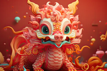A cute cartoon red dragon for Chinese new year celebration