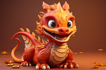 A cute cartoon red dragon for Chinese new year celebration
