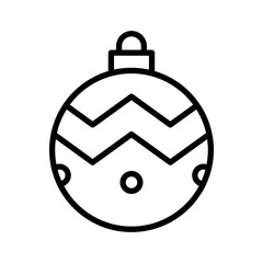 Black single round Christmas ball line icon, with pattern, simple holiday decoration flat design pictogram, infographic vector for app logo web button ui ux interface isolated on white background