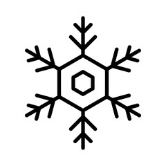 Black single snowflake line icon, simple freeze temperature flat design pictogram, infographic vector for app logo web banner button ui ux interface isolated on white background
