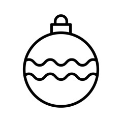 Black single round Christmas ball line icon, with pattern, simple holiday decoration flat design pictogram, infographic vector for app logo web button ui ux interface isolated on white background