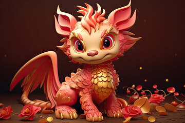 A cute cartoon red dragon for Chinese new year celebration