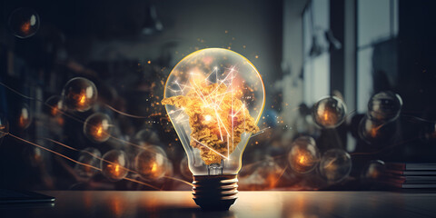 Conception of the innovation light bulb idea beautiful colorful picture generative ai
