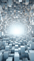 Obraz premium A perspective view of a cubic labyrinth, with a bright light at the end, evoking a sense of discovery and enlightenment.