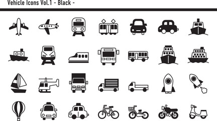 乗り物アイコンセットA　02　黒