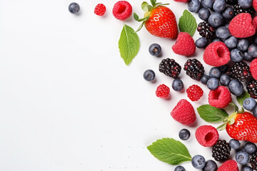 Top view of fresh mix berry with white background. Banner design