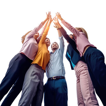 Group of people doing high five at the same time