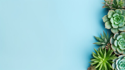 Succulents with blue background with copy space for text, 