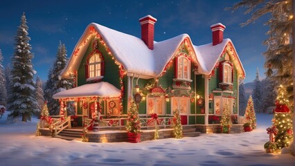 christmas house in the snow photo