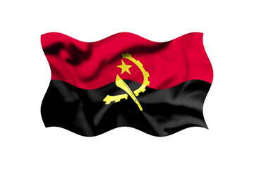 The flag of Angola is waving in the wind on a transparent background. Clipping path included